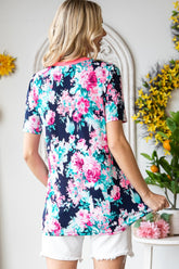 Heimish Women's Floral V-Neck Short Sleeve T-Shirt - Elegant Casual Wear